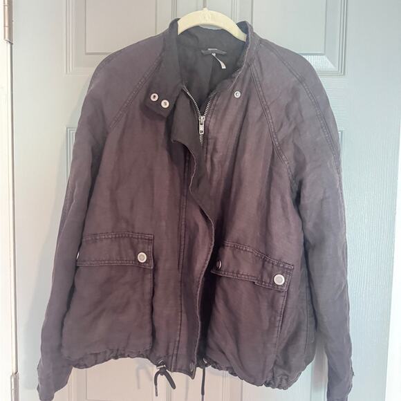 Free People Double Cloth Black Bomber Zip Up Jacket - Picture 10 of 10